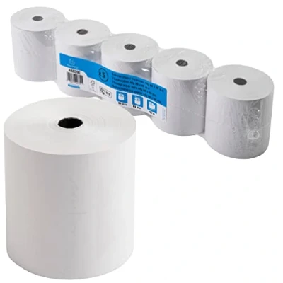 Image de Exacompta Réf. 44839E Carton de 50 bobines pour tickets caisse largeur 80 mm x diamètre mandrin 12 1 pli thermique 44g/m² Métrage (+ ou 2m) : 95 m Blanc