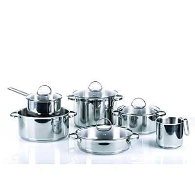 Image de Moneta Allegro Inox Set de 10 Poêles et Casseroles, Acier Inoxydable Résistant, Convient à Toutes les Plaques Cuisson, Lavable au Lave vaisselle, Ensemble Pièces Cuisson