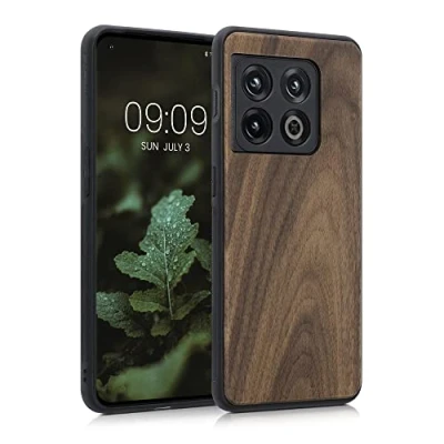 Image de kwmobile Housse Compatible avec OnePlus 10 Pro 5Gcoque Étui de Protection Rigide en Bois Cadre TPU Brun foncé
