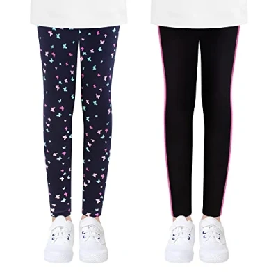 Image de L&amp;K II 2er Pack Leggings pour Enfants Filles Pantalons de Danse bébé Sport Coton Papillon côté Barre Couleur 4539 C 110/116