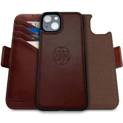Image de dreem Fibonacci Compatible avec iPhone 15 funda cartera / 2 en 1 étui Antichoc et Folio Amovible Cuir végétal, MagSafe, Protection RFID [Café]