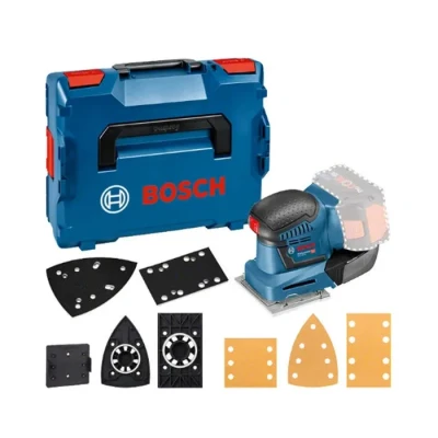 Image de Bosch Professional 18V System ponceuse vibrante sans fil GSS 10 (Ø d’amplitude : 1,6 mm, 3 plaques de base formats différents, batterie ni chargeur, dans L BOXX)