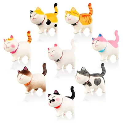 Image de Ornement de Figurine Chat, 8 Pcs Mini Figurines Ornements Chat pour Décoration/Support Papeterie, Bureau Utilise la Forme d&#039;un Marchant et Support Papeterie