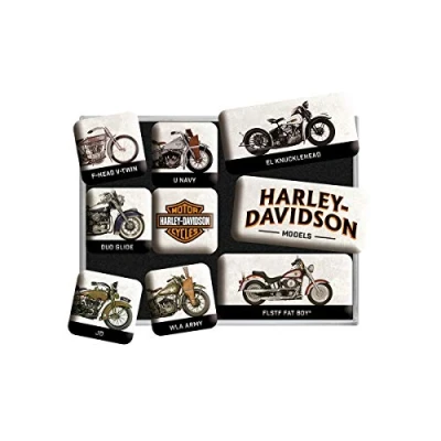Image de Nostalgic Art, Set d&#039;aimants rétro, Harley Davidson Model Cadeau pour Les Fans d&#039;automobiles, Décoration Le frigo, Design Vintage, 9 pièces