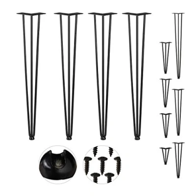 Image de Relaxdays Pieds en épingle à Cheveux, Jeu de 4, métal,tabourets, Table et Armoire,71cm,3 entretoises, Acier, Caoutchouc, 4