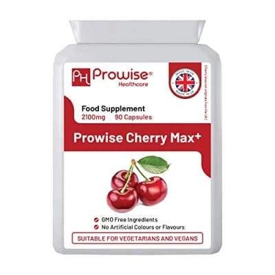 Image de Cherry Max+ 2100mg cerise Montmorency ajoutée avec de la noire I 90 capsules végétaliennes haute résistance Fabriqué au Royaume Uni par Prowise Healthcare