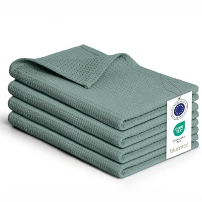 Image de Blumtal® Torchon Cuisine 50x70 cm Lot de 4 Coton 100% Torchons gaufrés Lavable en Machine à 60 C Main Vaisselle Absorbant Linge Table Vert