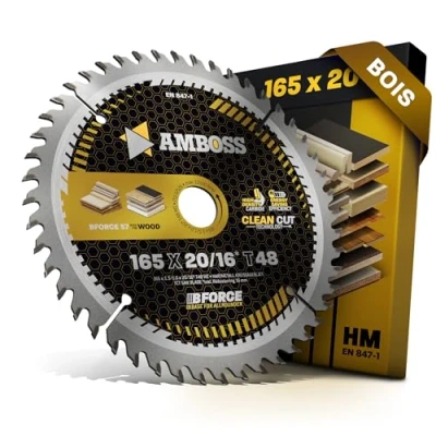 Image de AMBOSS WERKZEUGE® Lame de scie circulaire HM 165 x 20 16 Z48 dents alternées pour batterie bois Coupe fine mm + bague réduction