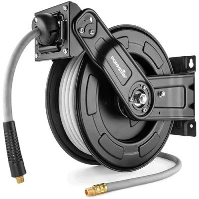 Image de Poppstar Enrouleur de Tuyau d&#039;Air Comprimé en Acier (20m + 2m, diamètre (9,2x15mm)), Connecteurs 1/4&quot; BSPT, Automatique
