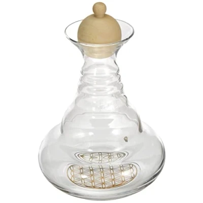 Image de Alladin Carafe de 1,3 l, avec bouchon en bois pin et Fleur vie dorée