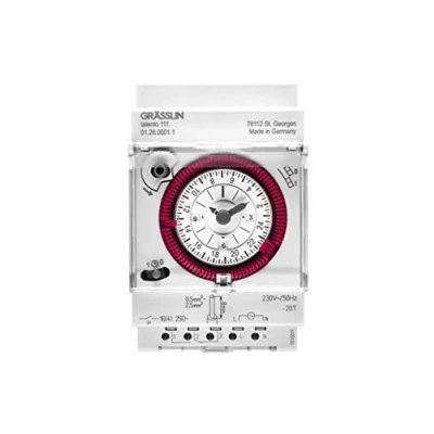 Image de GRÄSSLIN talento 111 01.28.0001.1 horloge modulaire analogique programme journalier (MARCHE/ARRÊT), 1 canal, période minimale de commutation 30 minutes montage rail DIN