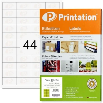 Image de Printation Étiquettes universelles 48,5 x 25,4 mm Autocollantes Blanc Imprimables 1100 étiquettes Amazon FBA 48,5x25,4 44 4x11, 25 feuilles A4 48x25 etiquettes adhésives