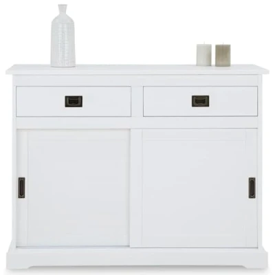 Image de IDIMEX Buffet Savona bahut vaisselier Commode avec 2 tiroirs et Portes coulissantes, en pin Massif lasuré Blanc