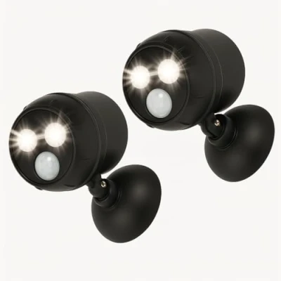 Image de Proxinova Lampe Detecteur de Mouvement Exterieur, Eclairage LED a pile, 2 Unités, Projecteur Sans Fil, Spot 1000 Lumen, Tête rotative à 360 , éclairage Mural d&#039;extérieur