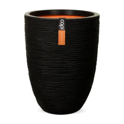 Image de CAPI EUROPE Pot de Fleur Rond Strié en Polypropylène, Noir, 36cm x 47cm