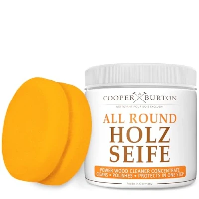 Image de Savon concentré et nettoyant intensif pour bois Produit de nettoyage d&#039;entretien une propreté impeccable Très économique durable COOPER &amp; BURTON (savon + éponge)
