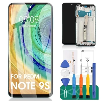 Image de pour Xiaomi Redmi Note 9S Écran LCD 9 Pro Remplacement M2003J6A1G M2003J6B2G Tactile Digitizer Assemblée Kits de Réparation (Bleu, Avec Cadre)