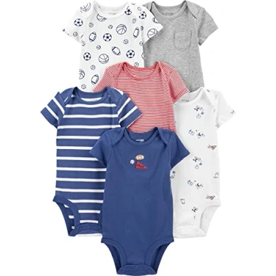 Image de Simple Joys by Carter&#039;s Body à Manches Courtes Bébé Garçon, Lot de 6, Motif Sportif/Multi Stripe, 0 mois