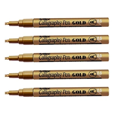Image de Artline 48960 Marqueur pointe large biseautée permanent tous supports corps métal encre pigmentée résiste eau 2,5 mm Or Assorties