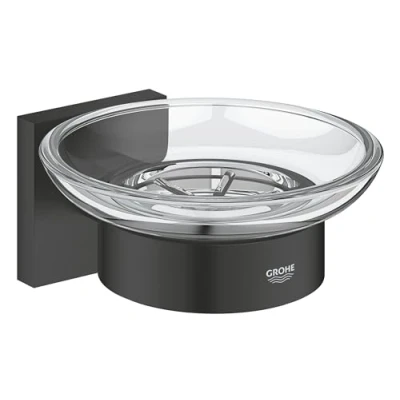 Image de GROHE Start Cube Porte Savon avec Support pour Salle de Bain, Fixations Cachées, A Coller QuickGlue ou à Visser, Noir Mat, 410962430