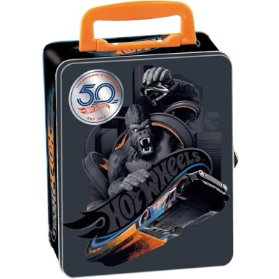 Image de klein 2881 Mallette de Collection Hot Wheels, en métal, Rangement Jusqu’à 50 Voitures, Compartiments Pratiques, Dimensions : 37,5 cm x 26 8,5 cm, Jouet pour Enfants à partir 3 Ans Noir/Orange