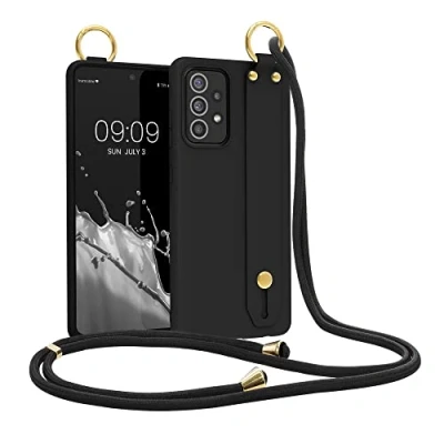 Image de kwmobile Coque Compatible avec Samsung Galaxy A52 / 5G A52s Housse TPU Cordon Collier et Sangle Support de Doigts Noir