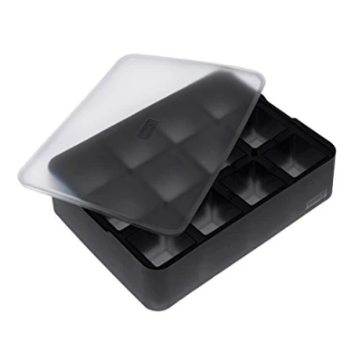 Image de Lurch ICE FORMER Cafetière en silicone de qualité supérieure avec couvercle pour 12 glaçons 4 cm Noir Cube