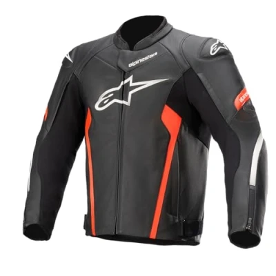 Image de Alpinestars Faster V2 Veste en Cuir Noir/Rouge, Black Red Fluo, 54 Homme