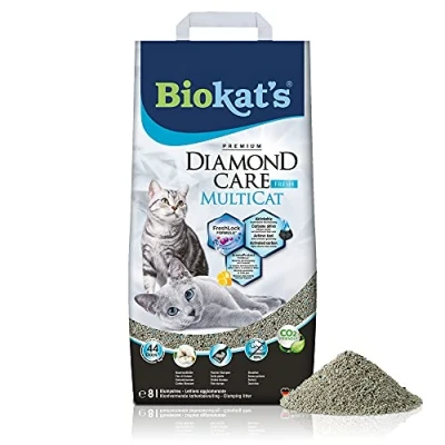 Image de Biokat’s Diamond Care Multicat Fresh parfumée Litière fine pour chats au charbon actif spécialement conçue les ménages à plusieurs 1 sac (1 8 l)