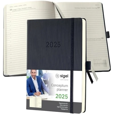 Image de SIGEL C2510 Agenda journalier 2025, A5, couverture rigide, noir Conceptum