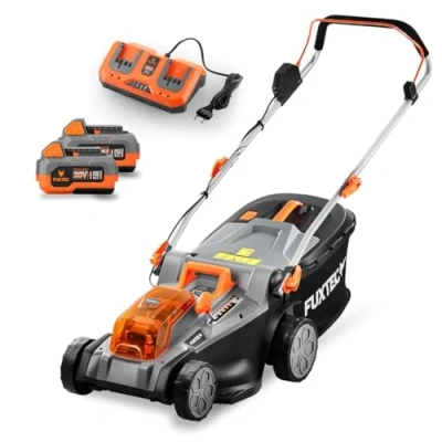 Image de FUXTEC Tondeuse à Gazon sans Fil 40V (2x20V) E2RM43 Set Batteries et Chargeur Largeur De Coupe 43cm, 40L, Hauteur Variable, Batterie,