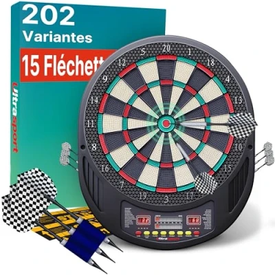 Image de Ultrasport Jeu de fléchettes électrique sans portes Machine jusqu&#039;à 8 joueurs avec ligne lancer 12 100 pointes souples affichage LED adapté fêtes soirées jeux