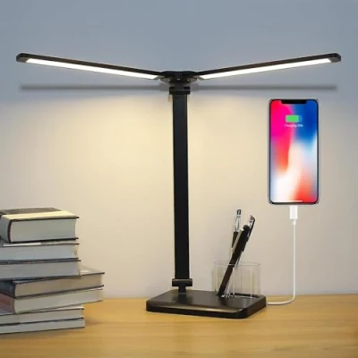 Image de iVict Lampe de Bureau LED, Bureau, 5 Modes Lumière, 10 Niveaux Luminosité Dimmables, Fonction Mémoire, USB, Contrôle Sensible, Minuterie