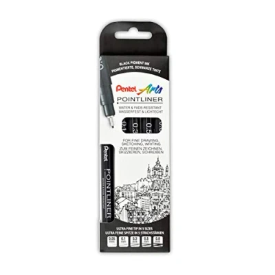 Image de Pentel Pointliner S20P 5 Lot de feutres fins, noirs, imperméables et résistants à la lumière, 0,05 0,8 mm
