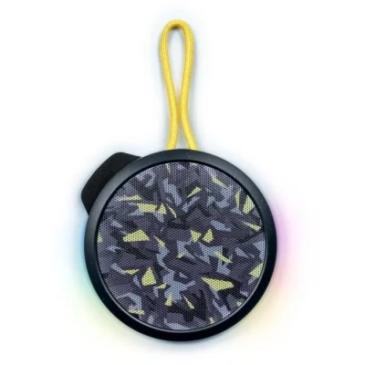 Image de BIGBEN Party Enceinte Bluetooth ronde avec dragonne et effets lumineux 15W Noir jaune camouflage Neuf