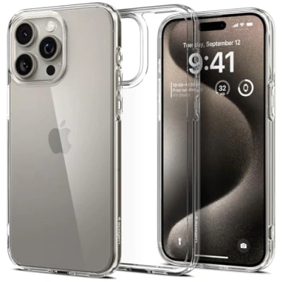 Image de Spigen Coque [Anti Jaune et Antichoc] en Dos PC Bumper TPU Ultra Hybrid pour iPhone 15 Pro Max Transparent
