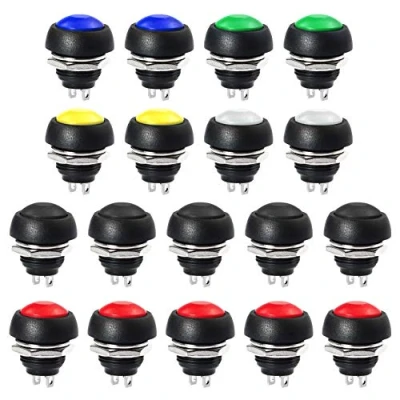 Image de WayinTop 18 Pièces 12mm Boutons Poussoir de Réinitialisation Lockless Étanche Momentané Bouton On Off Push Button Switch Mini DIY (6 Couleurs)