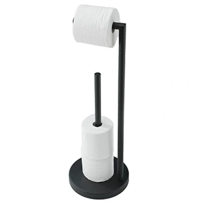 Image de Porte Papier Toilette sur Pied, NEWRAIN Support de Rouleau en Acier Inoxydable, Distributeur Simple et Pratique, Rangement Noir