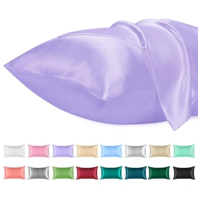 Image de Lirex 2PK Taies d&#039;oreiller en Satin, Taie Microfibre de Satin Couleur Unie Douce, Fermeture D&#039;enveloppe Infroissable Résistante à la Décoloration Respirante (Violet Clair, 50 x 75 cm)