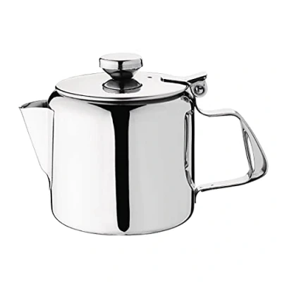 Image de Olympia théière en acier inoxydable finition miroir 410ml/14 oz, argent, poignée double couche résistante à la chaleur, hautement polie, passe au lave vaisselle, compacte, K677