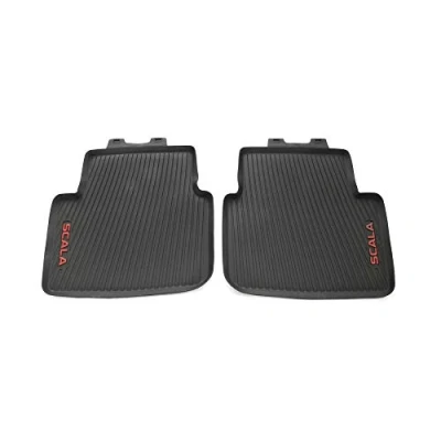 Image de Skoda 657061512C Tapis de Sol Toutes Saisons 2 x arrière en Caoutchouc Rouge, avec Inscription Scala, Noir