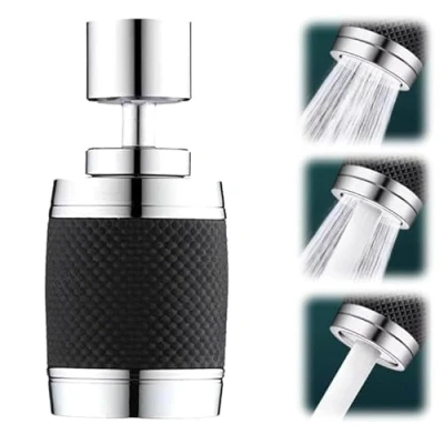 Image de Aérateur de robinet pivotant à 360 degrés résistant aux éclaboussures,Diffuseur d&#039;aérateur économie d&#039;eau, adaptateur filtre buse robinet, rallonge (Noir)