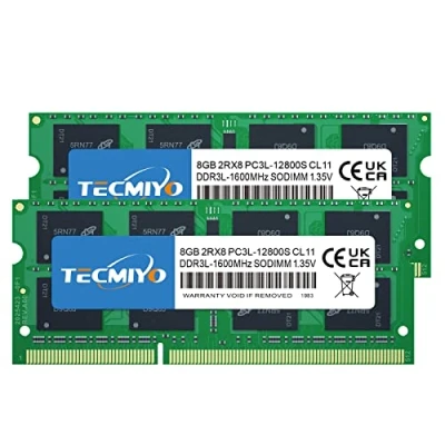 Image de TECMIYO 16Go(2 x 8 Go) DDR3 PC3L 12800S SODIMM / DDR3L 1600 MHz CL11 PC3 12800 1,35 V/1,5 V 204 Broches Non ECC Tampon Compatible with Apple MacBook Pro, iMac, Mini