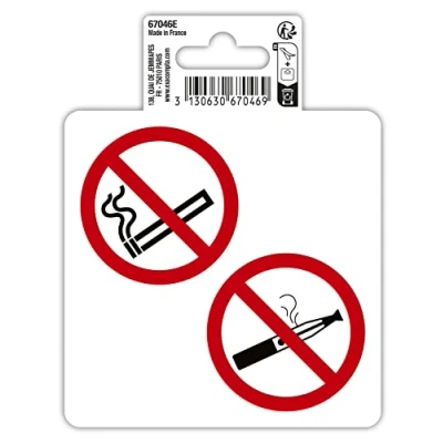 Image de Exacompta Réf. 67046E 2 pictogrammes adhésifs ronds Défense de fumer et vapoter En vinyle PVC traité anti dérapant résistant aux UV Dimensions : 10 x cm
