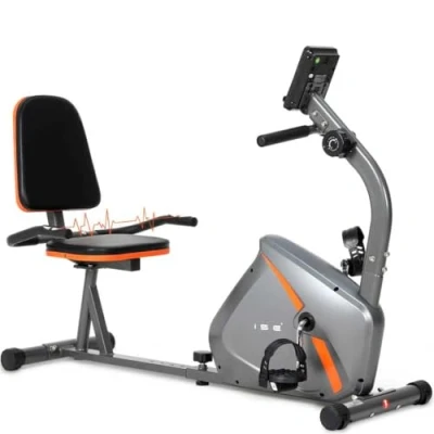Image de ISE Vélo d&#039;Appartement Semi Allongé Couché avec Frein Magnétique, Roues de Transport, Capteurs d&#039;Impulsion, l&#039;Ecran LCD, 8 Niveaux Résistance Réglables, Velo d appartement