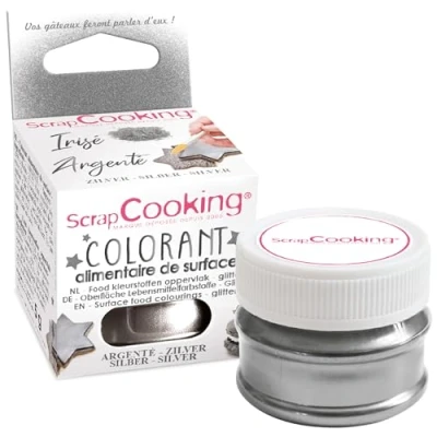 Image de ScrapCooking Colorants de Surface Argenté Colorant Alimentaire Poudre Irisée Argent Pour Pâtisseries, Biscuits, Macarons, Chocolats &amp; Pâte à Sucre 4076