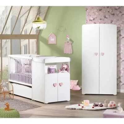 Image de Lit combine évolutif 120 x 60 boutons coeur Rose Basic