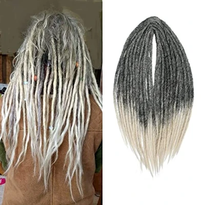 Image de Extensions de Dreadlocks Synthétiques Minces 0,6 cm Double Ended 20 Pouces 10 Brins Cheveux au Crochet Longues Tresses Style Hip Hop Doux Dreads Cheveux, MT1B/613#