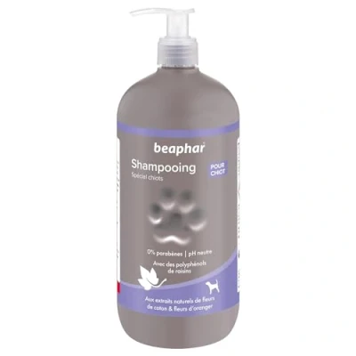 Image de BEAPHAR Shampoing premium pour chiot aux polyphénols de raisin, extraits naturels fleurs coton &amp; d’oranger Nettoie et laisse un pelage parfumé pH neutre sans parabens 750ml