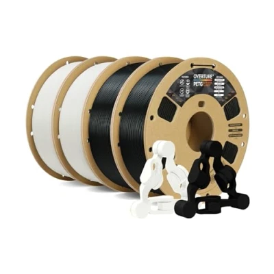 Image de OVERTURE PETG Filament 1.75mm, Bobine de 4kg(8,8lbs), Précision dimensionnelle +/ 0,02 mm (Noir 1kg*2 + Blanc 1kg*2)